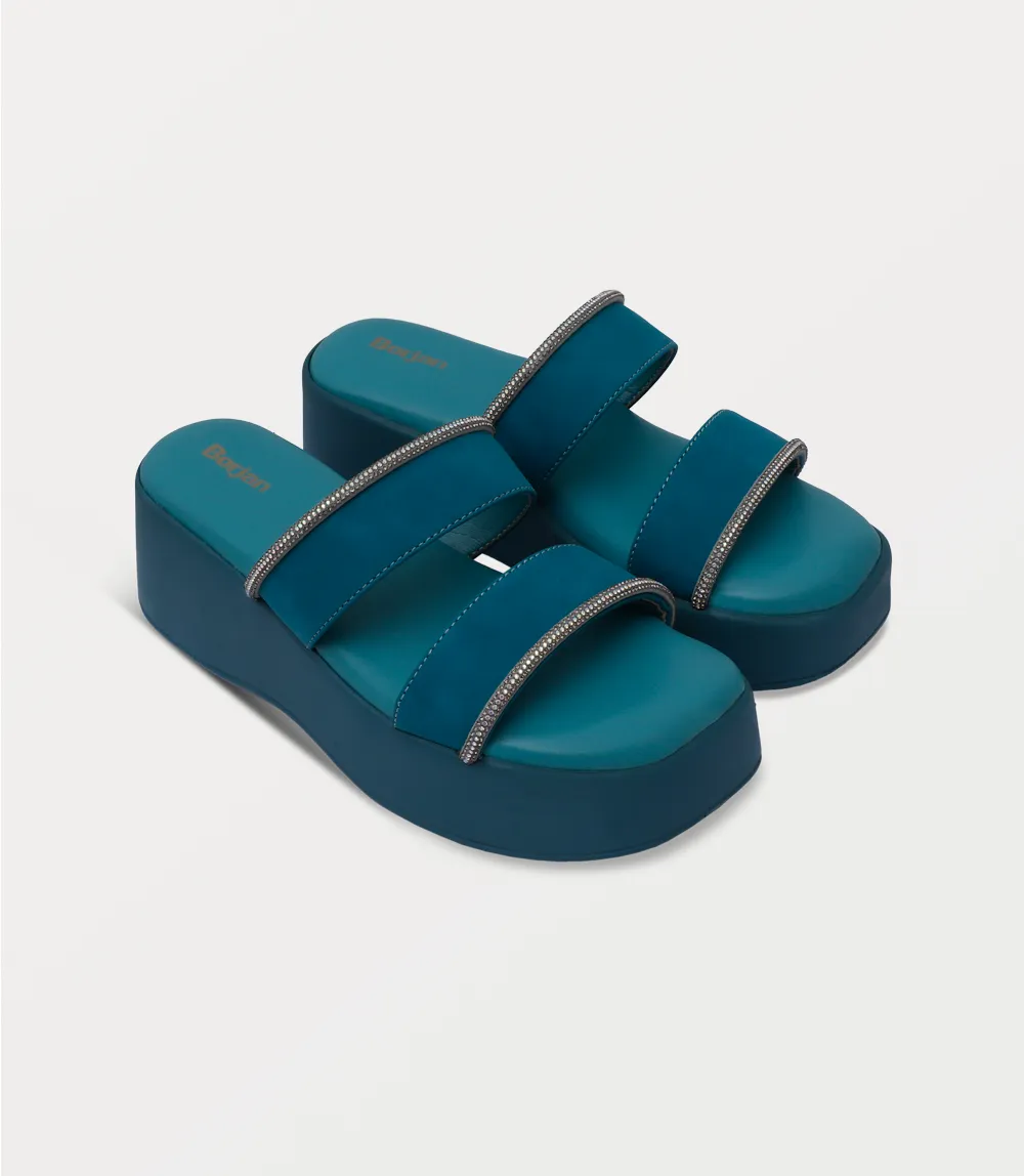 BW10403-TEAL-Women Platform Slipper