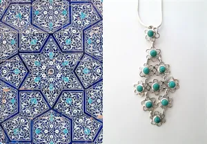 Chic and artistic, Samarkand linked floral units flexible turquoise pendant