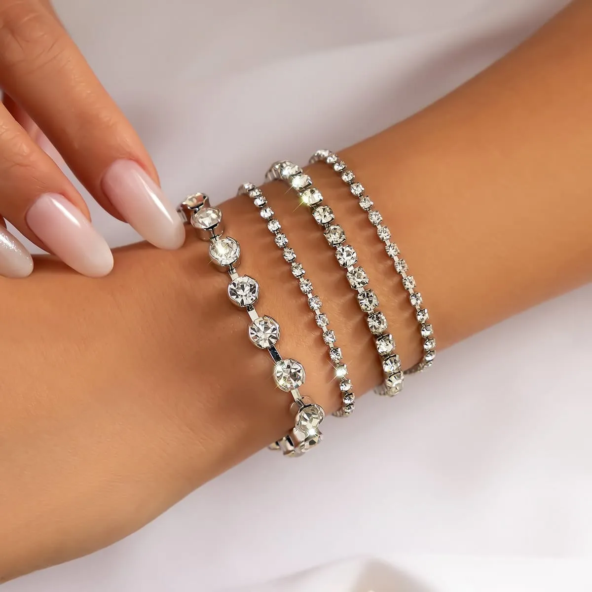Chic Crystal Box Chain Bracelet Set