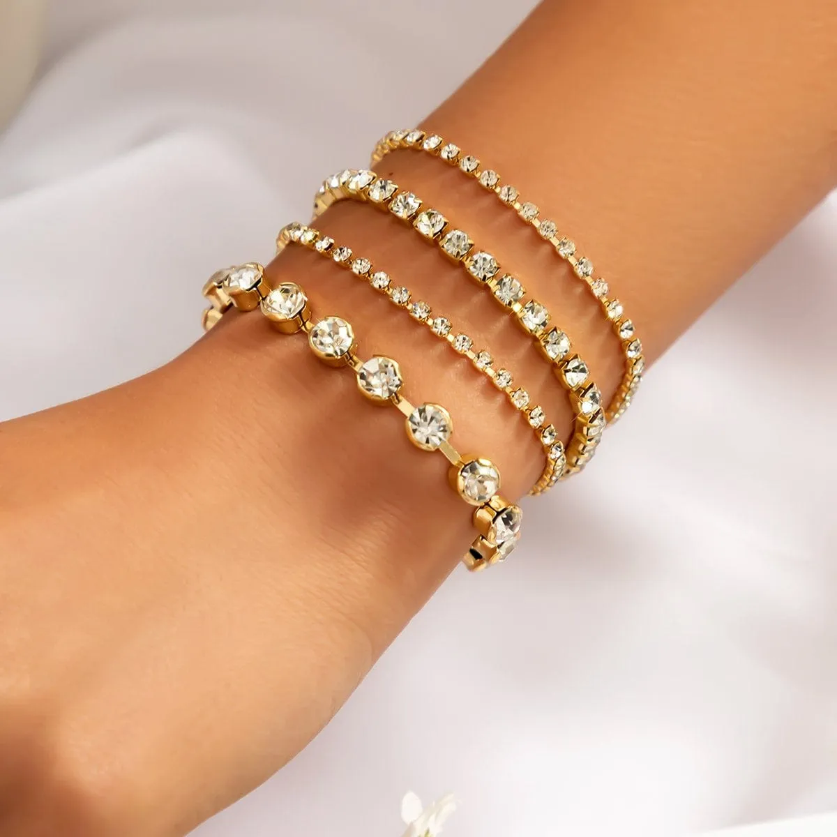 Chic Crystal Box Chain Bracelet Set