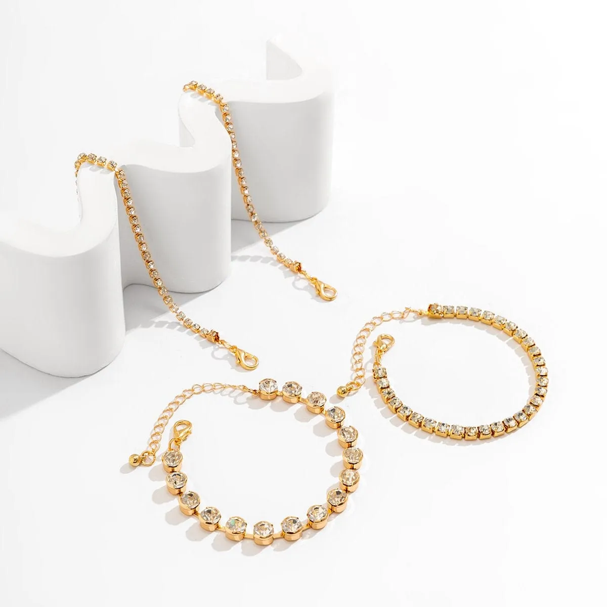 Chic Crystal Box Chain Bracelet Set