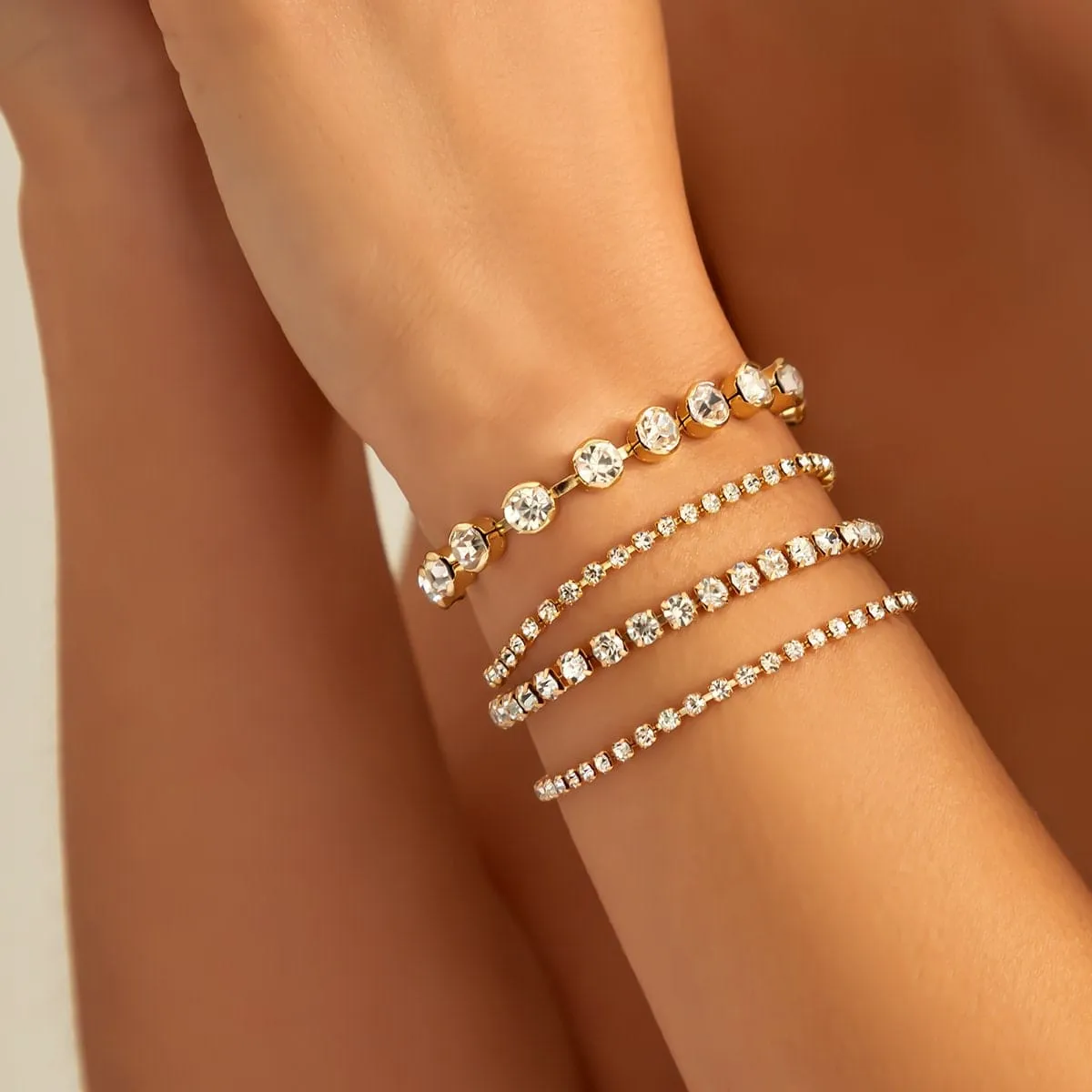 Chic Crystal Box Chain Bracelet Set