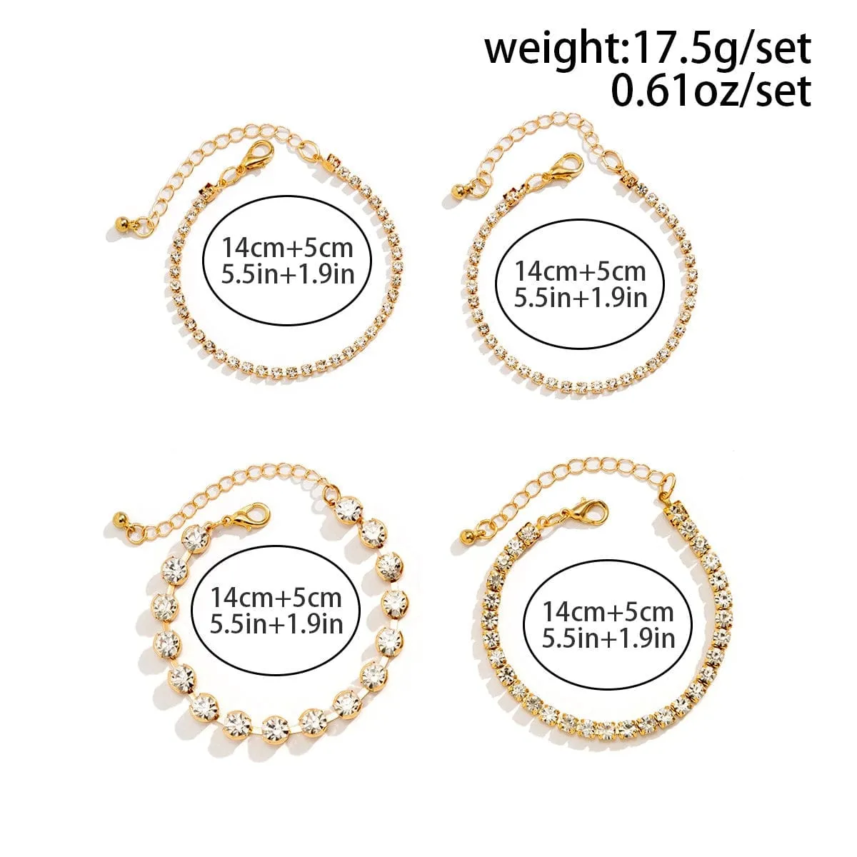 Chic Crystal Box Chain Bracelet Set
