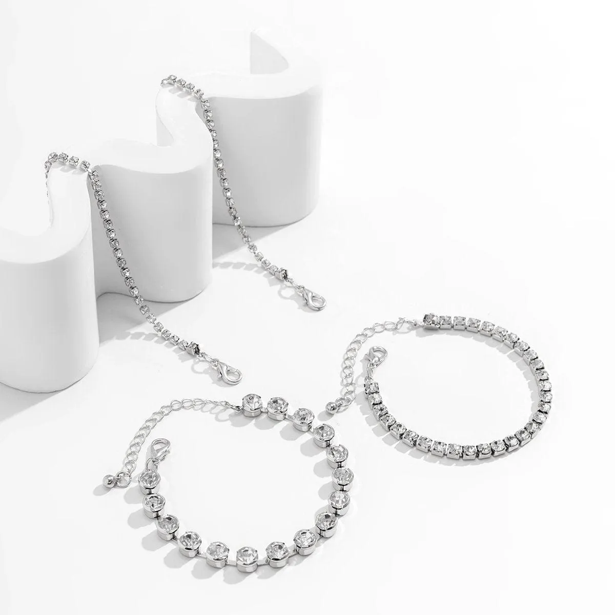 Chic Crystal Box Chain Bracelet Set