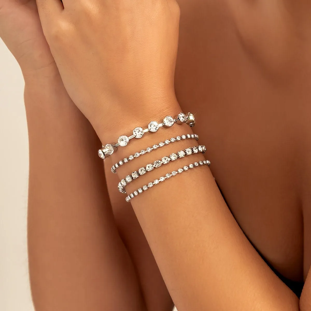 Chic Crystal Box Chain Bracelet Set