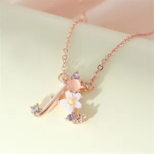 Chic Crystal Opal Inlaid Floral Alphabet Monogram Letter Necklace