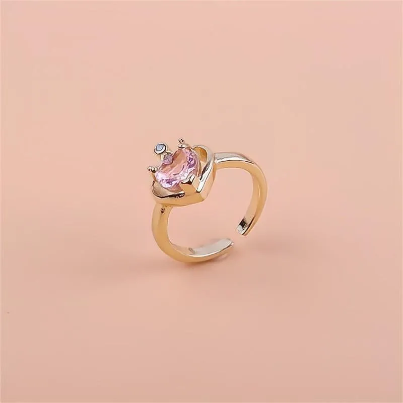 Chic CZ Inlaid Crown Heart Open Ring