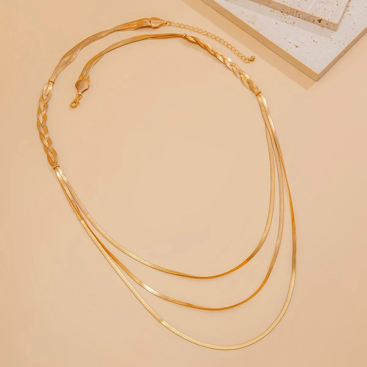 Chic Layered Cross Herringbone Chain Necklace