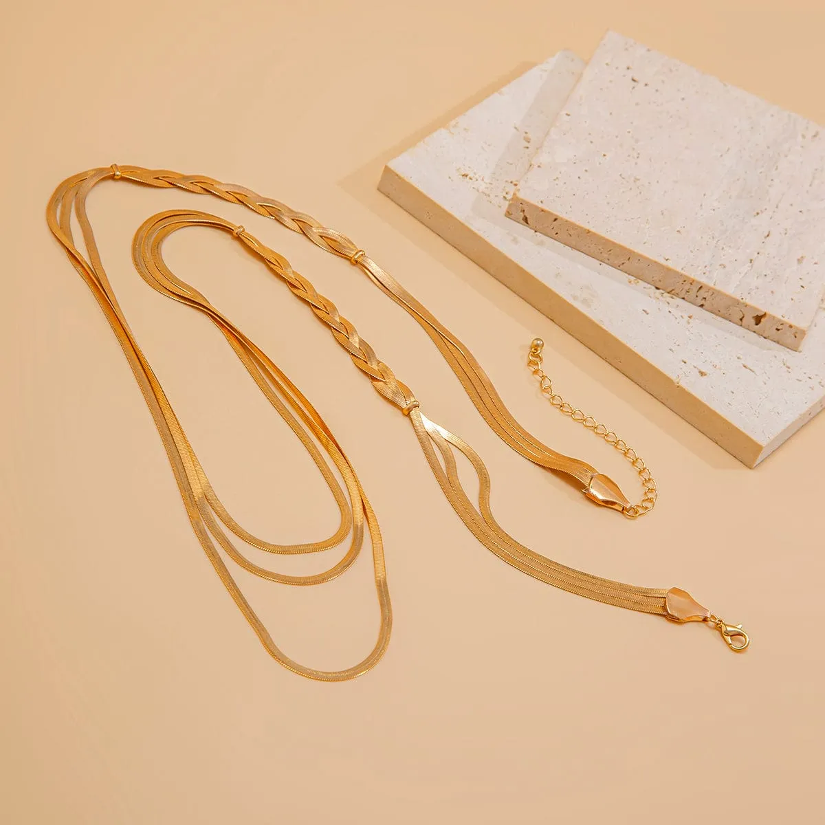 Chic Layered Cross Herringbone Chain Necklace