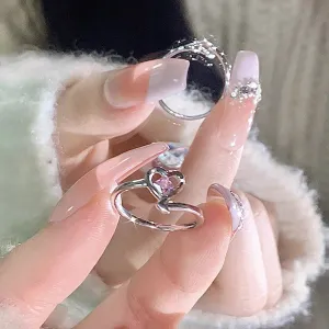 Chic Pink Crystal Devil Heart Ring