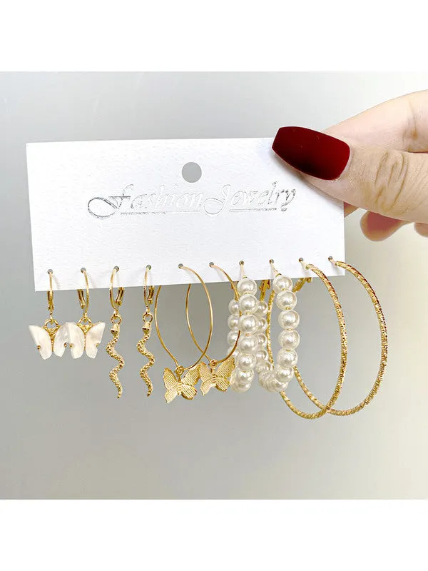 Combo of 11 Pair Gold Plated Studs and Hoop Earrings