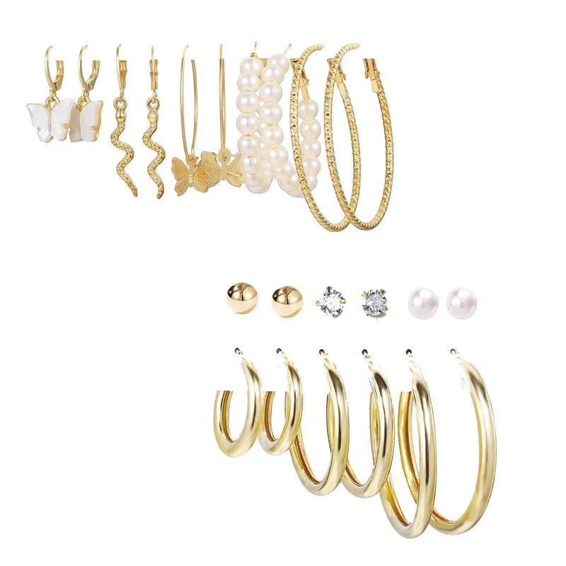 Combo of 11 Pair Pearl Crystal Studs and Hoop Earrings