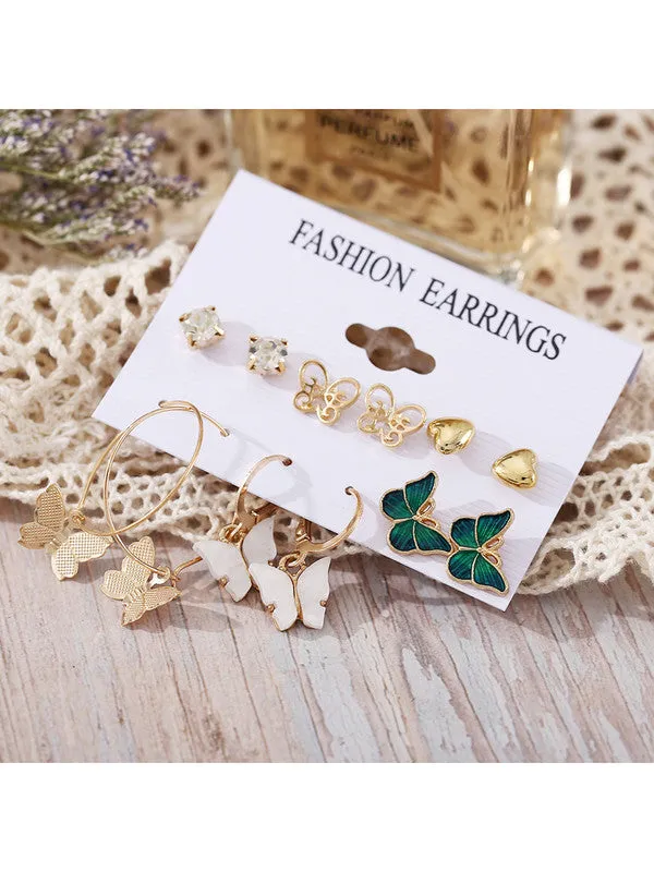 Combo of 12 Pair Butterfly Crystal Studs and Hoop Earrings