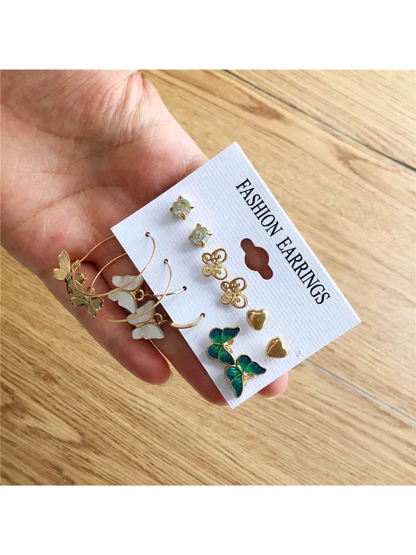 Combo of 12 Pair Butterfly Crystal Studs and Hoop Earrings
