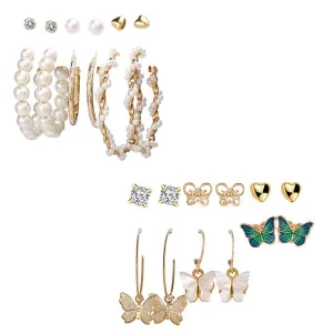 Combo of 12 Pair Butterfly Crystal Studs and Hoop Earrings