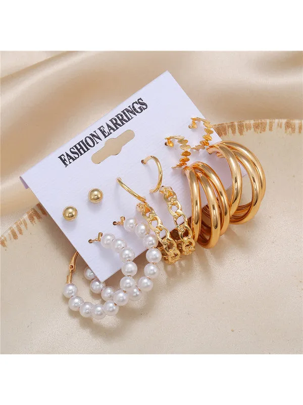 Combo of 12 Pair Chain & Pearl Hoop and Studs Earrings