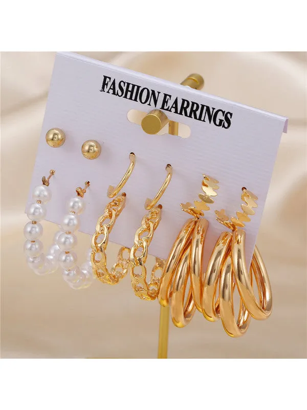 Combo of 12 Pair Chain & Pearl Hoop and Studs Earrings