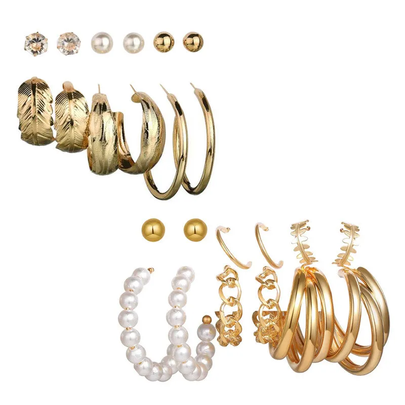 Combo of 12 Pair Chain & Pearl Hoop and Studs Earrings