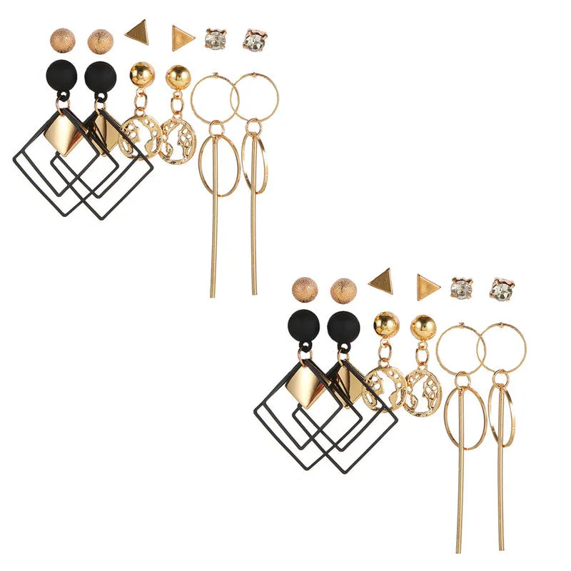 Combo of 12 Pair Gold Plated Studs and Hoop Earrings