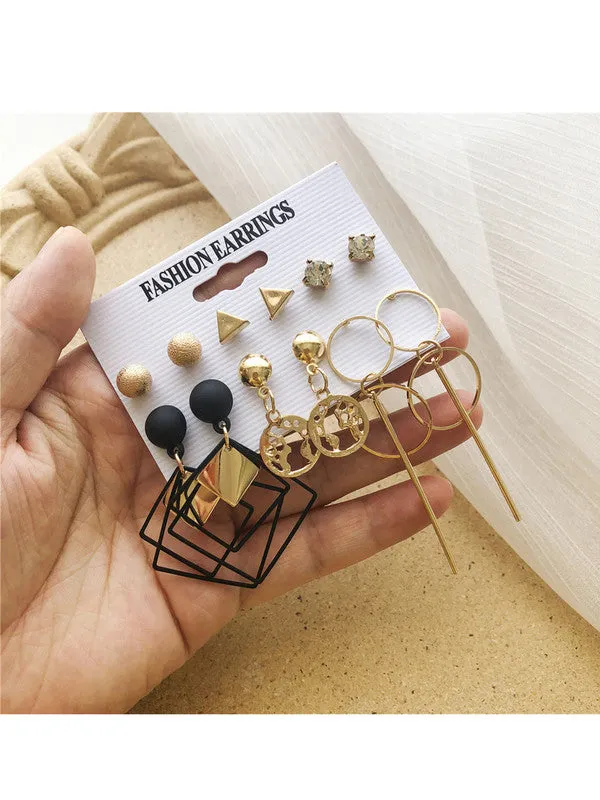 Combo of 12 Pair Gold Plated Studs and Hoop Earrings