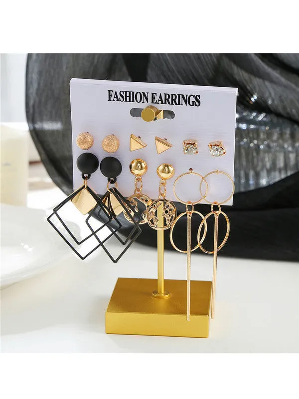 Combo of 12 Pair Gold Plated Studs and Hoop Earrings