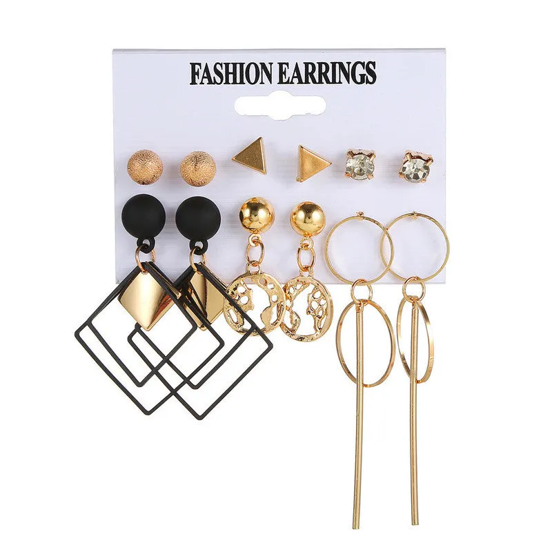 Combo of 12 Pair Gold Plated Studs and Hoop Earrings