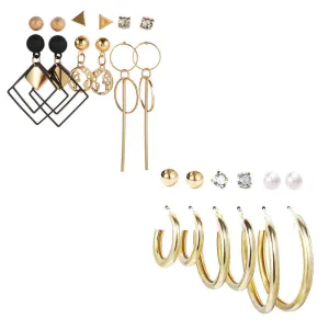 Combo of 12 Pair Pearl Crystal Studs and Hoop Earrings