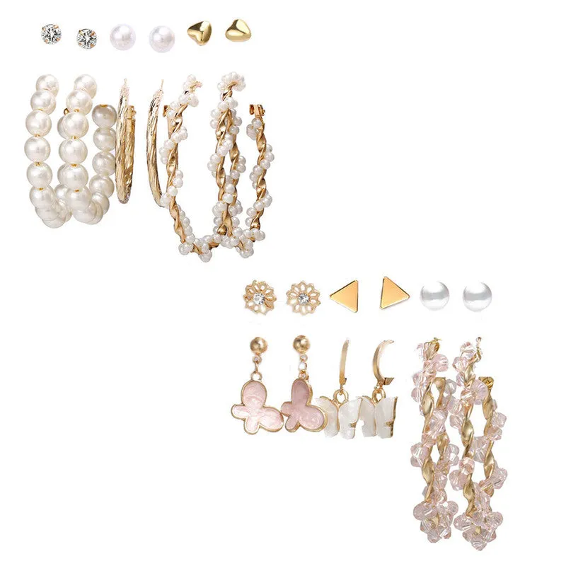Combo of 12 Pair Pearl Flower Studs and Hoop Earrings