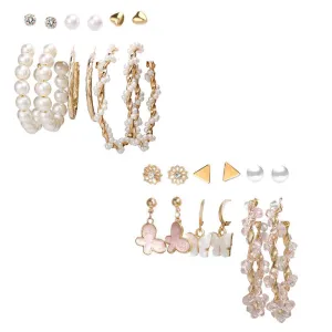 Combo of 12 Pair Pearl Flower Studs and Hoop Earrings