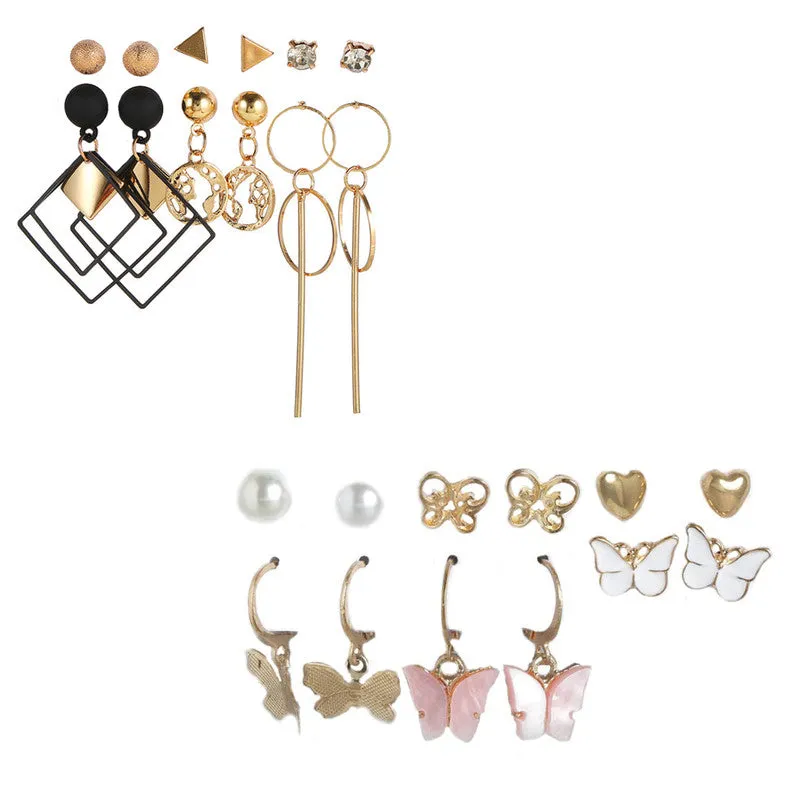 Combo of 12 Pair Pearl Heart Studs And Hoop Earrings