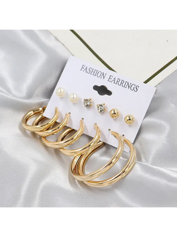 Combo of 15 Pair Pearl Crystal Studs and Hoop Earrings
