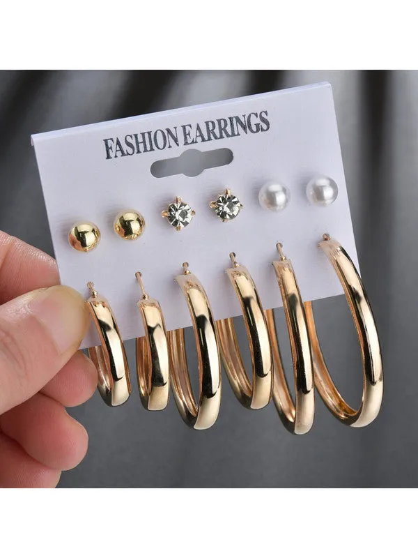 Combo of 15 Pair Pearl Crystal Studs and Hoop Earrings