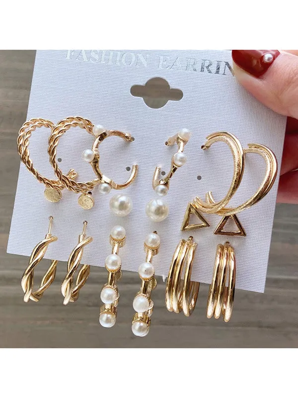 Combo of 15 Pair Pearl Flower Studs and Hoop Earrings