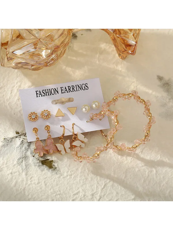 Combo of 15 Pair Pearl Flower Studs and Hoop Earrings