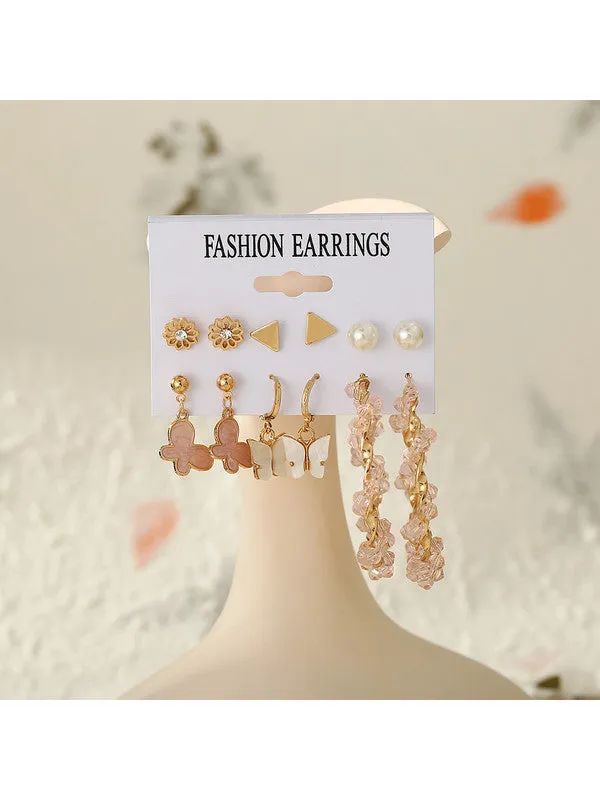 Combo of 15 Pair Pearl Flower Studs and Hoop Earrings
