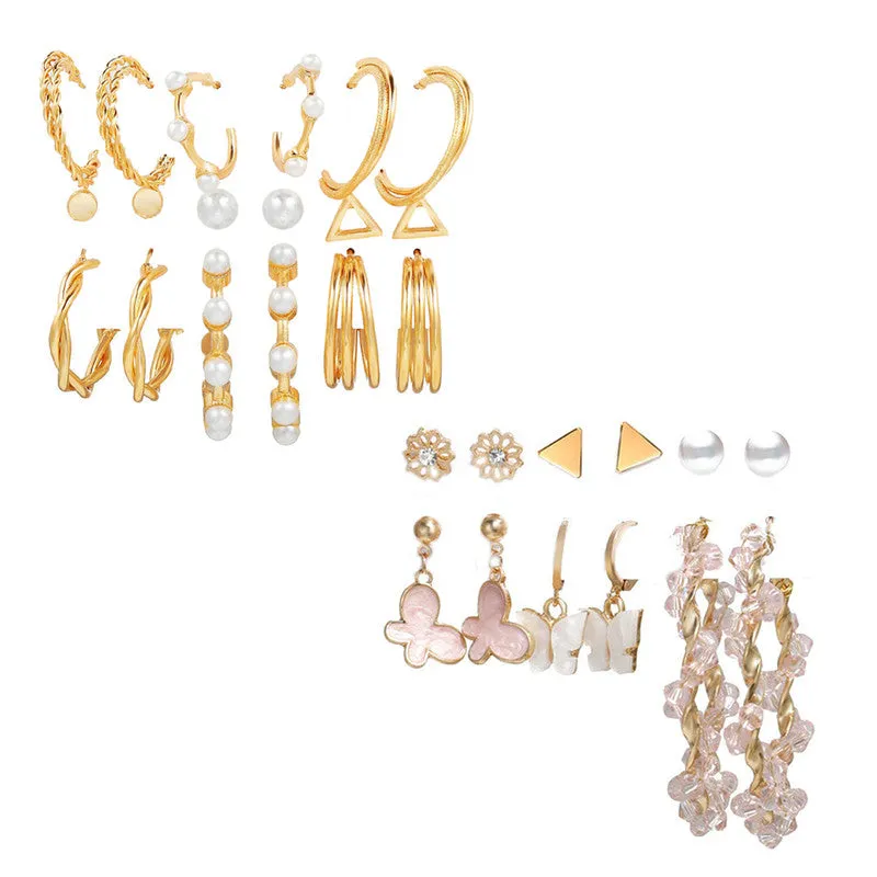 Combo of 15 Pair Pearl Flower Studs and Hoop Earrings