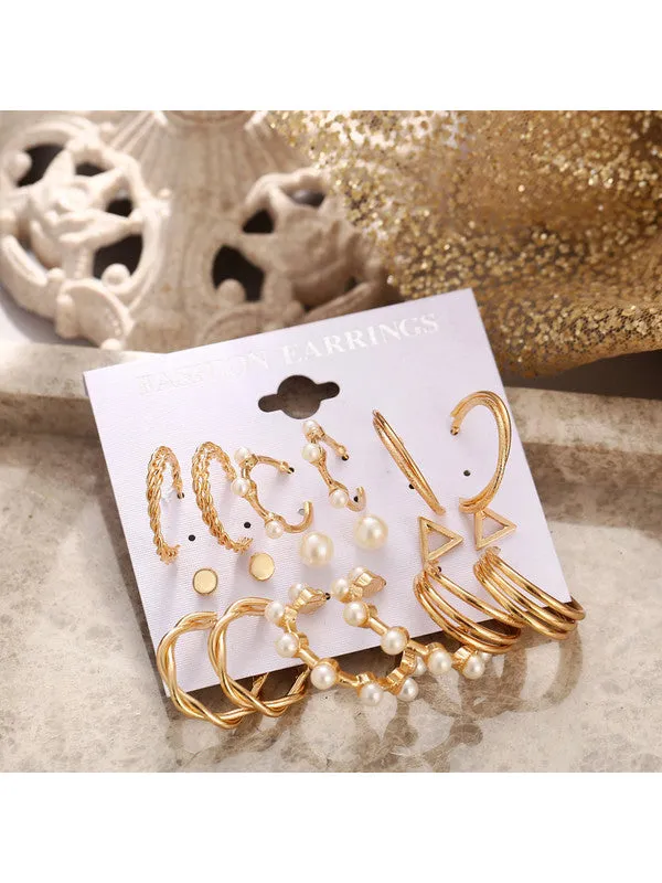 Combo of 15 Pair Pearl Studs and Leaf Hoop Earrings