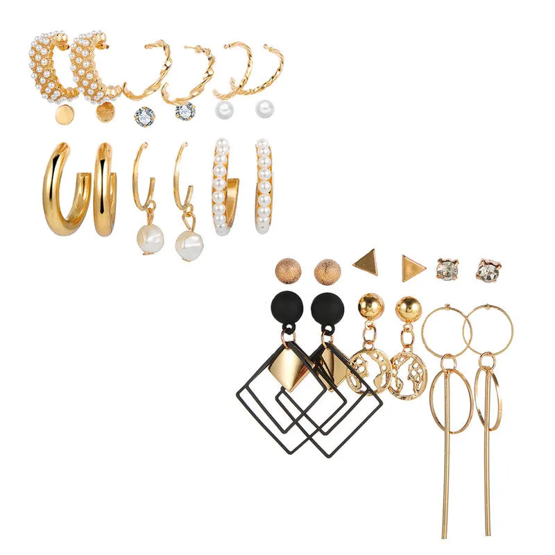 Combo of 15 Pair Studs and Hoop Earrings