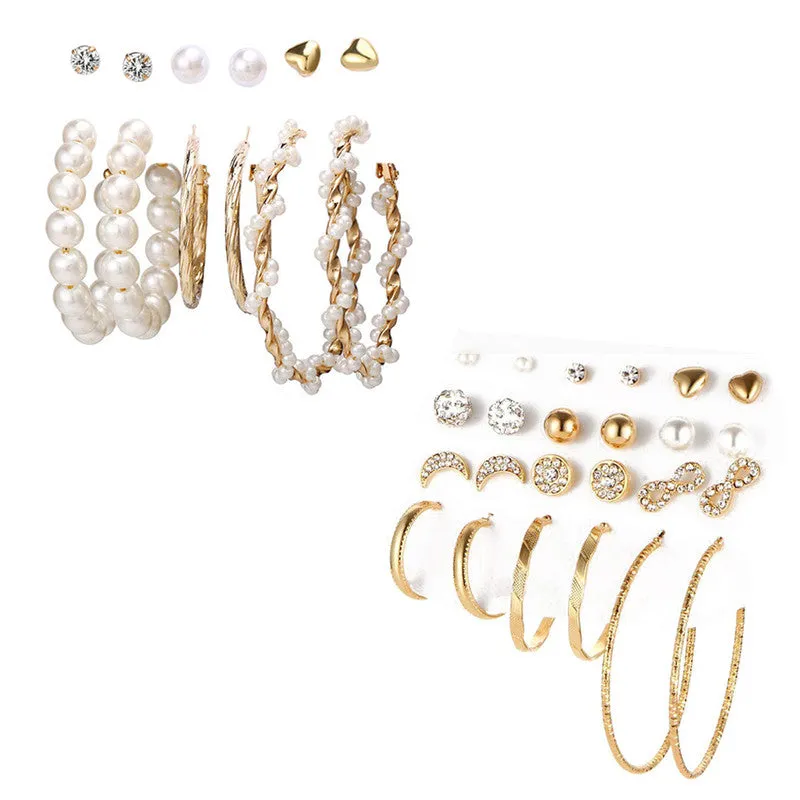 Combo of 18 Pair Pearl Stone Studs and Hoop Earrings