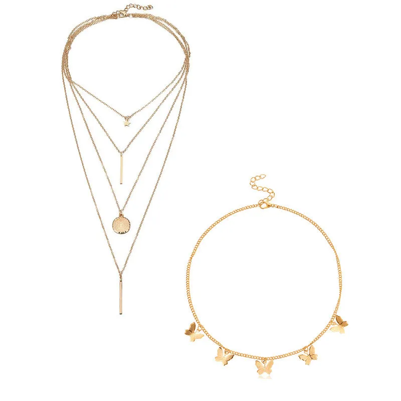 Combo of 2 Gold Plated Coin Butterfly Necklace