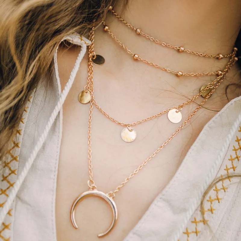Combo of 2 Gold Plated Half Moon and Coin Pendant