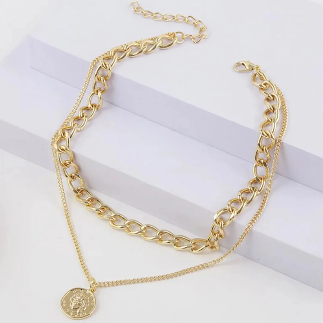 Combo of 2 Gold Plated Half Moon and Coin Pendant
