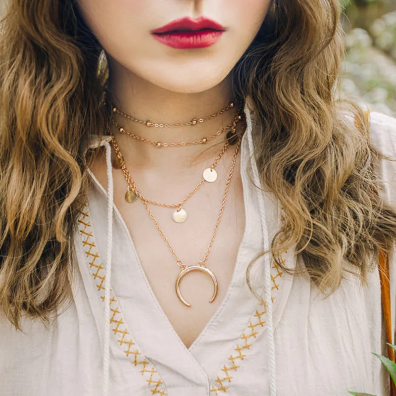 Combo of 2 Gold Plated Half Moon and Coin Pendant
