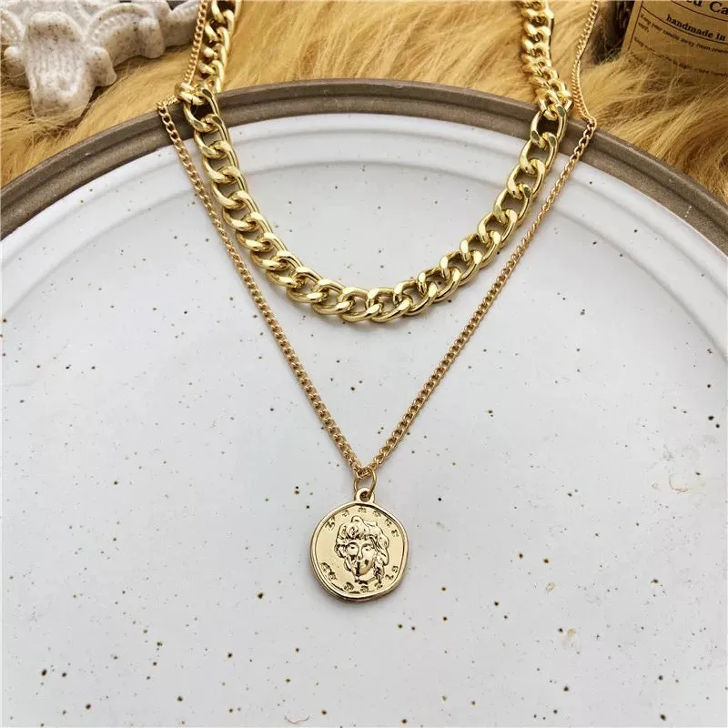Combo of 2 Gold Plated Half Moon and Coin Pendant