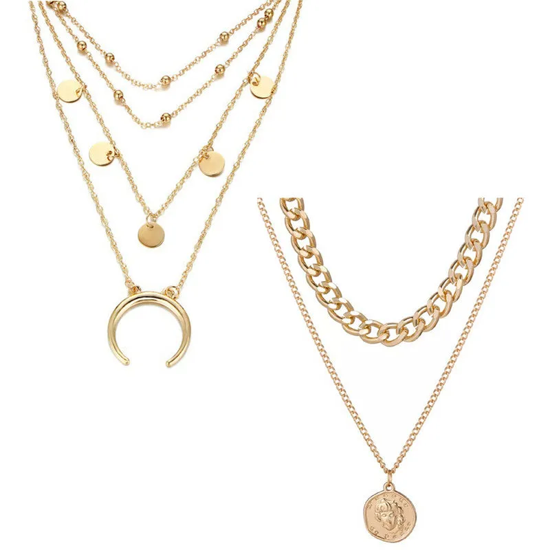 Combo of 2 Gold Plated Half Moon and Coin Pendant