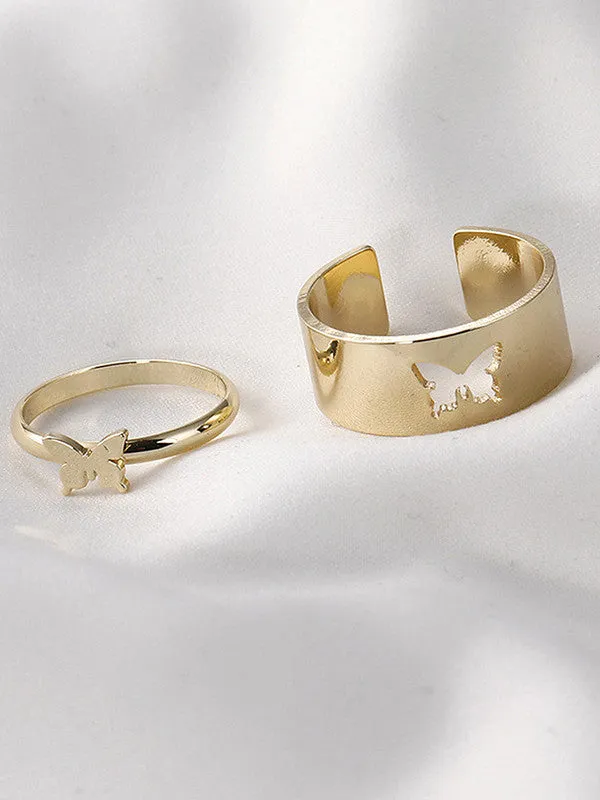 Combo of 2 Gold Plated Star and Butterfly Couple Ring
