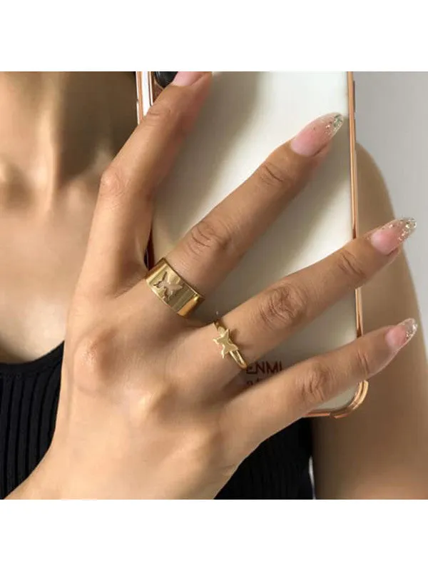 Combo of 2 Gold Plated Star and Butterfly Couple Ring