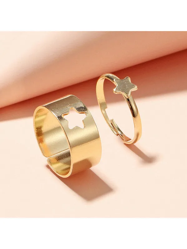 Combo of 2 Gold Plated Star and Butterfly Couple Ring