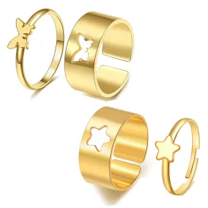 Combo of 2 Gold Plated Star and Butterfly Couple Ring