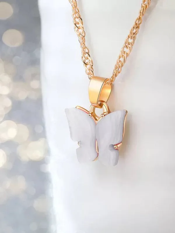 Combo of 2 Gold Plated White Mariposa Pendant